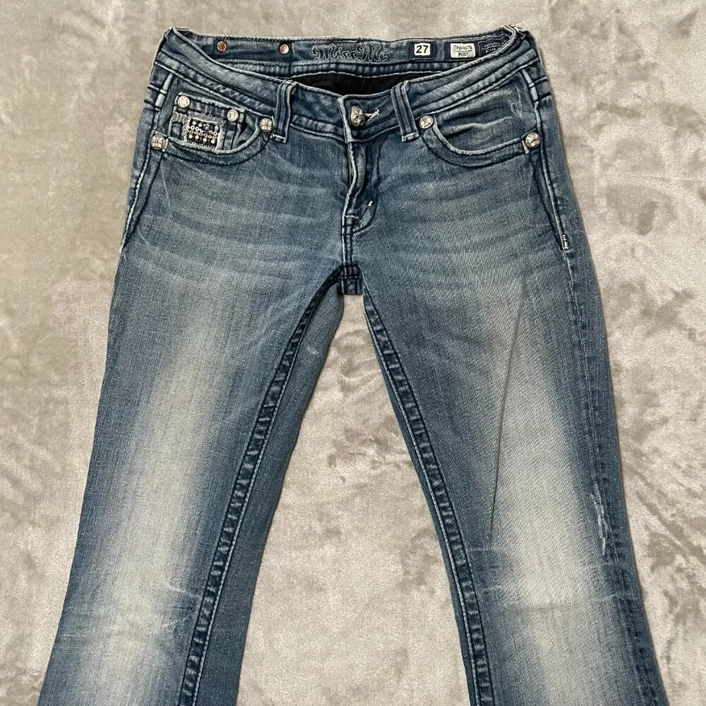 Miss Me Boot Cut Jeans with Embellished Back Pockets - Light Blue Denim - Picture 6 of 14